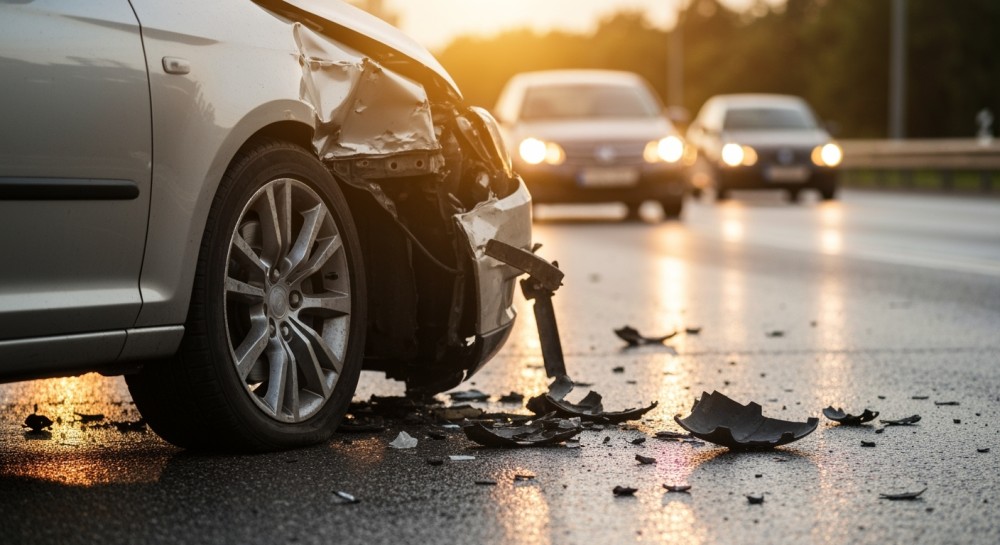 Lód spadł z dachu naczepy i spowodował kolizję drogową